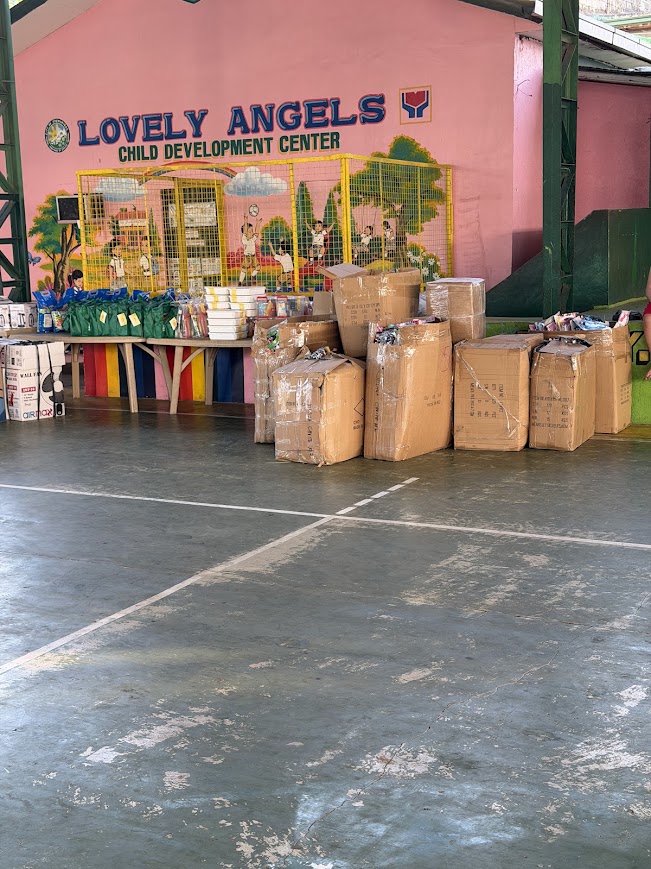 Gift boxes stacked and ready before the crowd arrives.