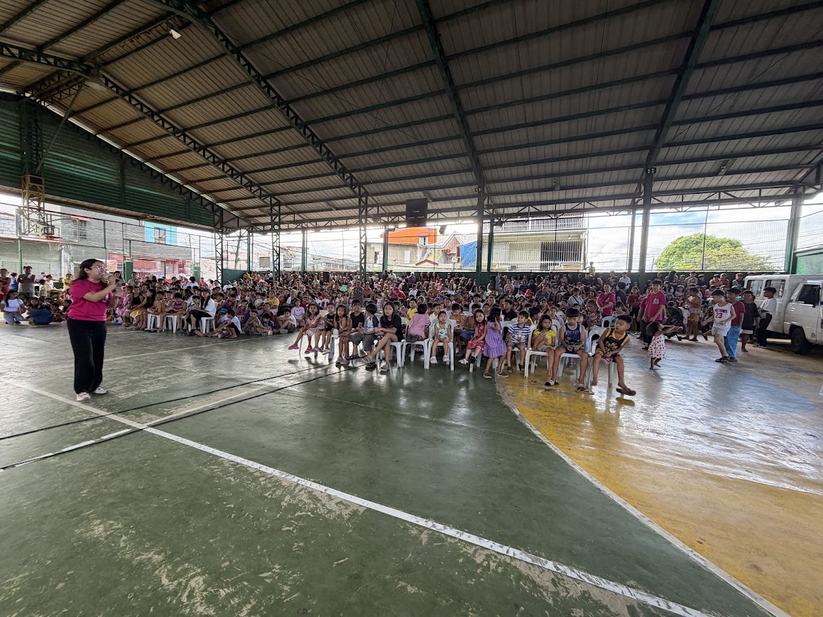 From the stage — the whole court filling in.